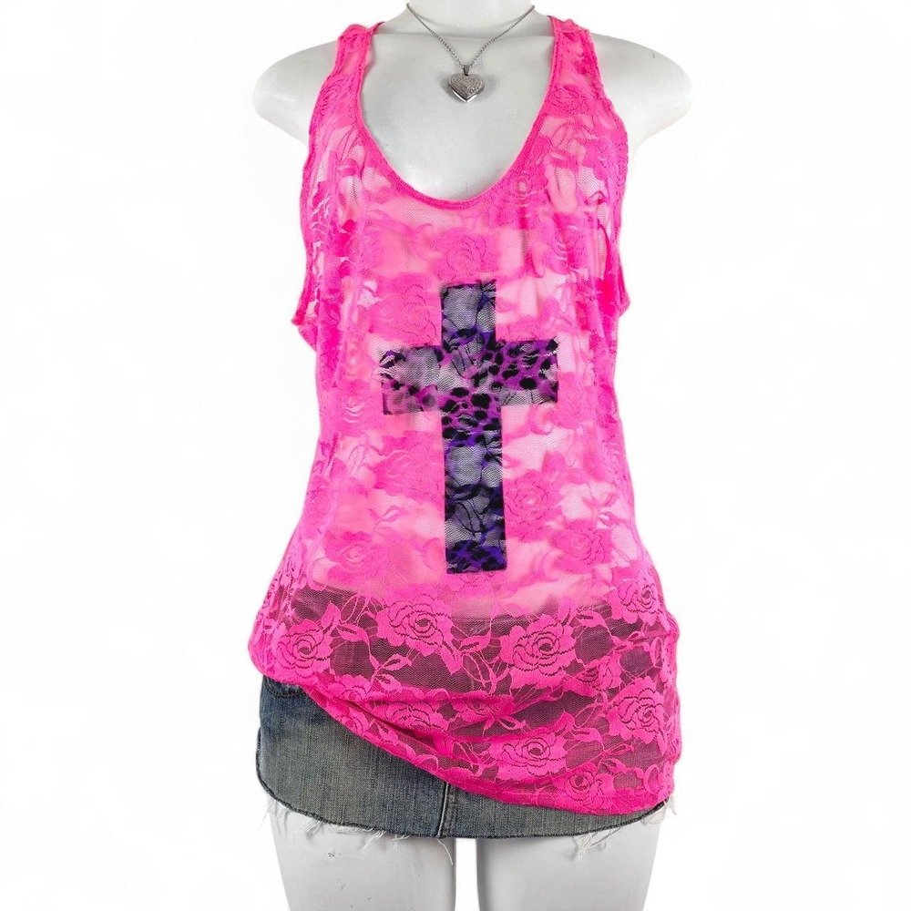 y2k pink lace cross tank saint pink by charlotte